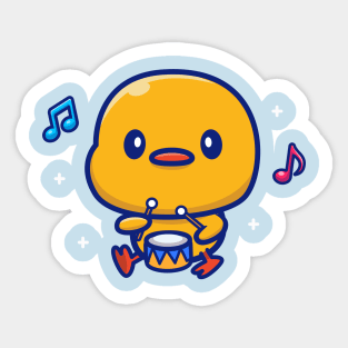 Cute Duck Playing Drum Sticker